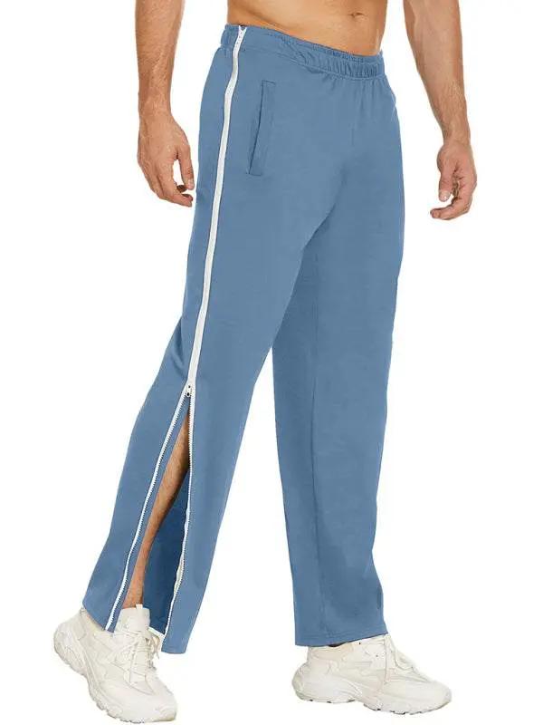 Trendy Men's Solid Color Sports Sweatpants with Side Zipper - Comfortable and Stylish for All Seasons - MENLL